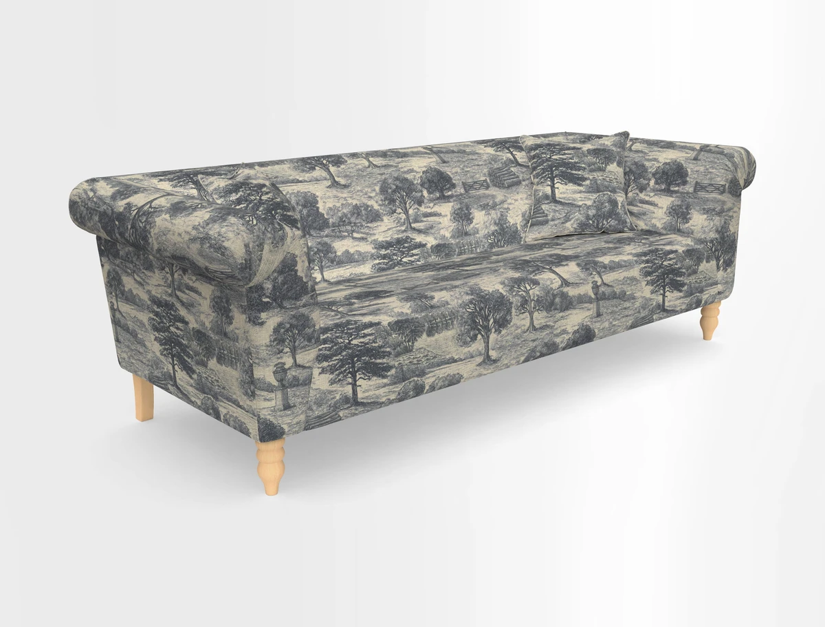Exbury 3-seater sofa in Frond Stripe Large Storm with scatters in Frond All Over