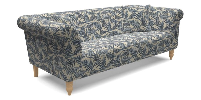 Exbury 3 seater sofa in Padua Pavement Forest with scatters in Gertrude Jekyll Velvet Ink