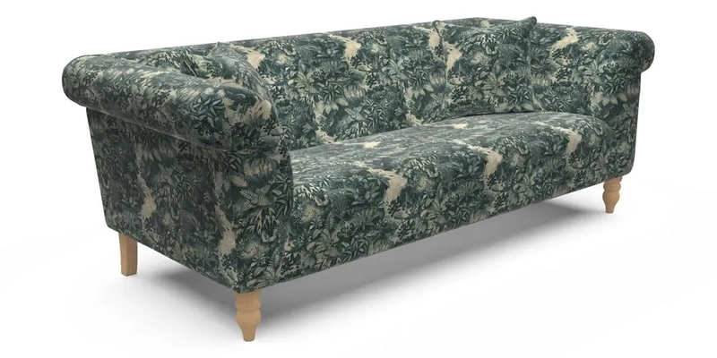 Exbury 3 Seater Sofa in Padua Pavement Forest with Scatters in Gertrude Jekyll Velvet Ink