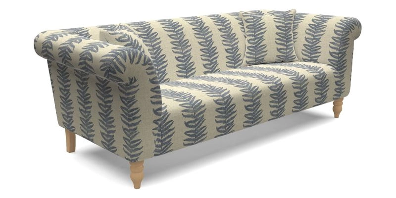 Exbury 3 seater sofa in Padua Pavement Forest with scatters in Gertrude Jekyll Velvet Ink
