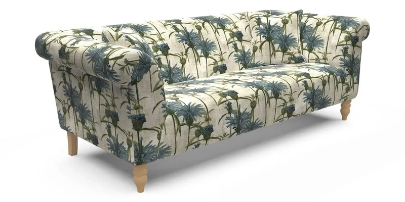 Exbury 3 Seater Sofa in Padua Pavement Forest with Scatters in Gertrude Jekyll Velvet Ink