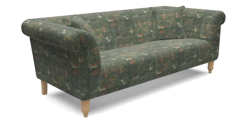 Exbury 3 Seater Sofa in Padua Pavement Forest with Scatters in Gertrude Jekyll Velvet Ink