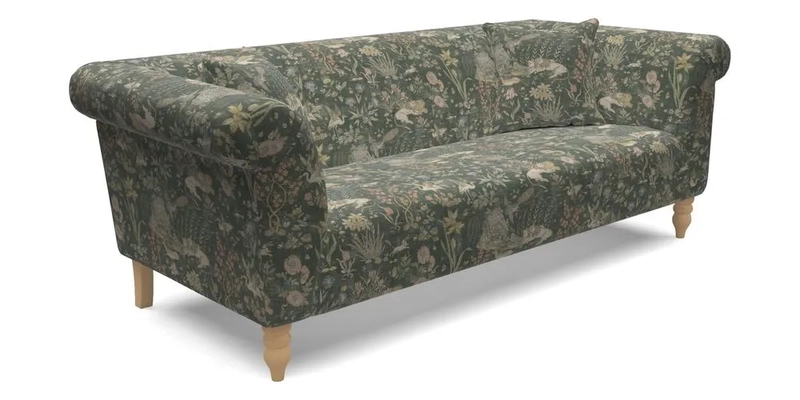 Exbury 3 Seater Sofa in Padua Pavement Forest with Scatters in Gertrude Jekyll Velvet Ink
