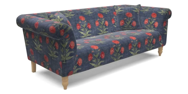 Exbury 3 Seater Sofa in Padua Pavement Forest with Scatters in Gertrude Jekyll Velvet Ink
