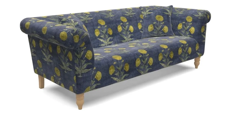 Exbury 3 Seater Sofa in Padua Pavement Forest with Scatters in Gertrude Jekyll Velvet Ink