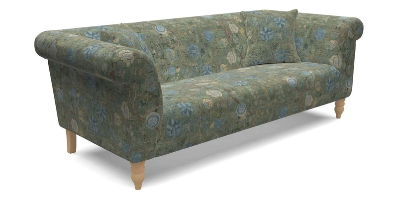 Exbury 3 Seater Sofa in Padua Pavement Forest with Scatters in Gertrude Jekyll Velvet Ink