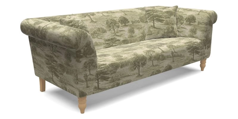 Exbury 3 seater sofa in Padua Pavement Forest with scatters in Gertrude Jekyll Velvet Ink