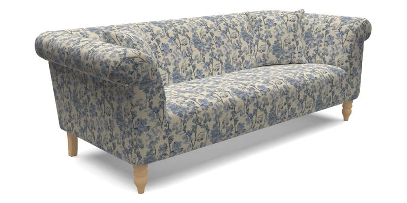 Exbury 3 seater sofa in Padua Pavement Forest with scatters in Gertrude Jekyll Velvet Ink