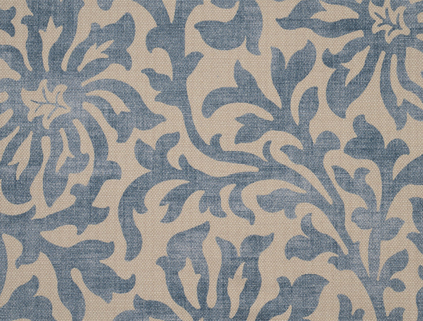 Spill Resistant V&A Floral Scroll: Morning Blue