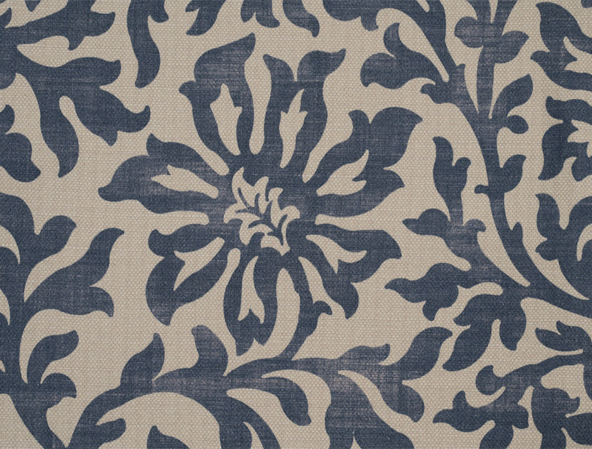 Spill Resistant V&A Floral Scroll: Midnight Blue