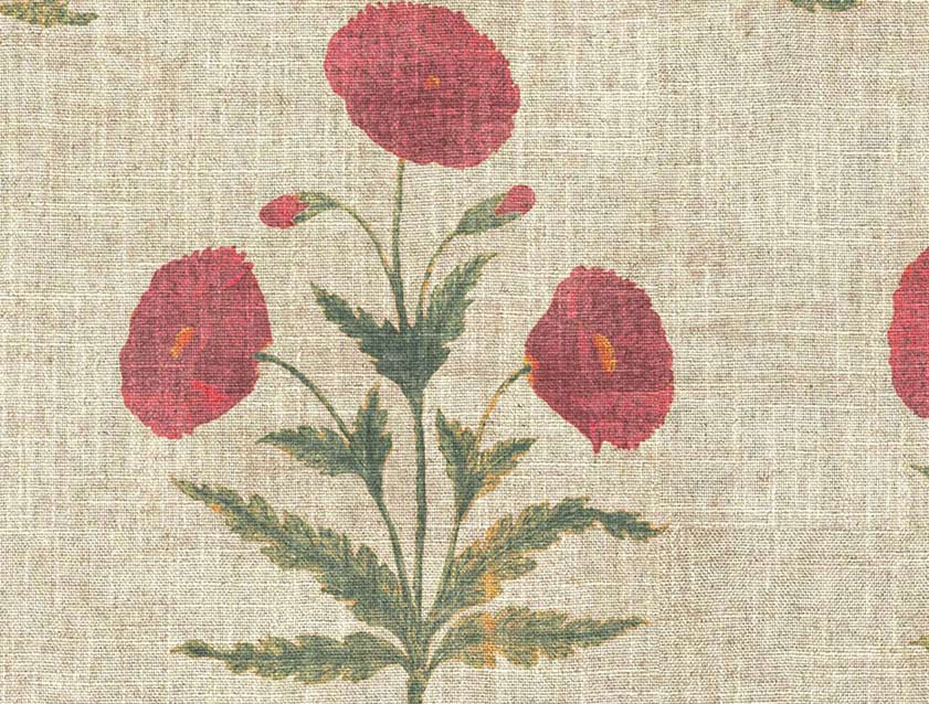 V&A Threads of India on Linen - Regal Poppy: Cardinal 