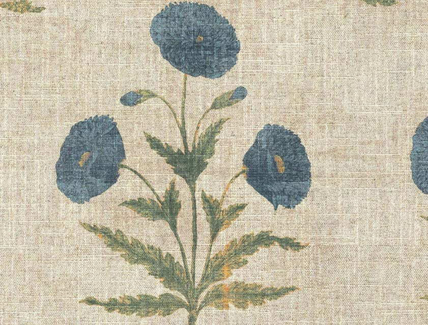 V&A Threads of India on Linen - Regal Poppy: Gentian