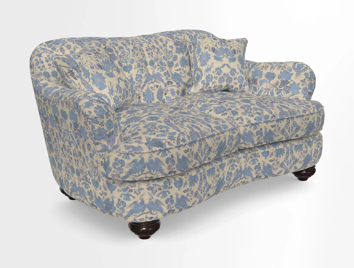 Fairmont 2.5 Seater Sofa in Romo Osumi Wild Rose with Contrast Piping in Linwood Luna Blossom Contrasting Scatters in Colefax & Fowler Jocasta Velvet Red