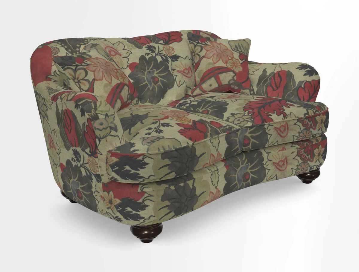 Fairmont 2.5 Seater Sofa in Romo Osumi Wild Rose with Contrast Piping in Linwood Luna Blossom Contrasting Scatters in Colefax & Fowler Jocasta Velvet Red