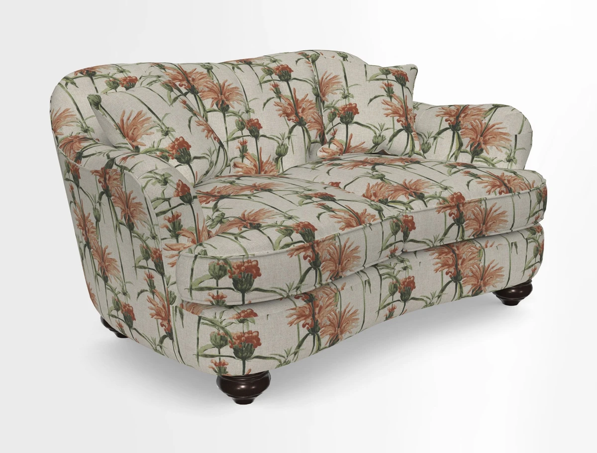 Fairmont 2.5 Seater Sofa in Romo Osumi Wild Rose with Contrast Piping in Linwood Luna Blossom Contrasting Scatters in Colefax & Fowler Jocasta Velvet Red