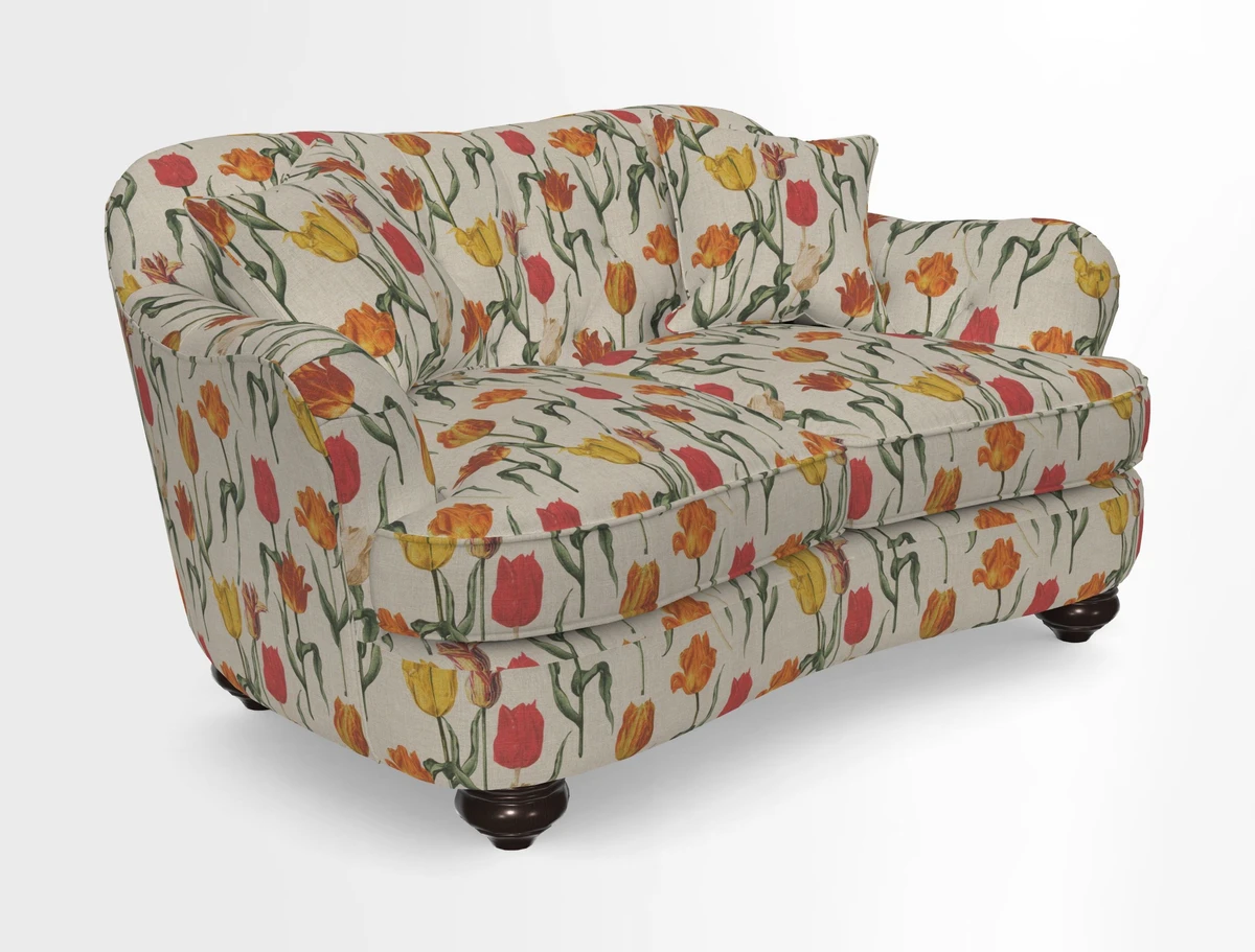 Fairmont 2.5 Seater Sofa in Romo Osumi Wild Rose with Contrast Piping in Linwood Luna Blossom Contrasting Scatters in Colefax & Fowler Jocasta Velvet Red