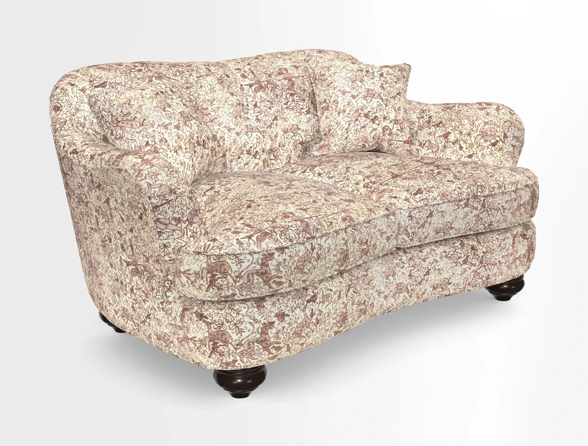 Fairmont 2.5 Seater Sofa in Romo Osumi Wild Rose with Contrast Piping in Linwood Luna Blossom Contrasting Scatters in Colefax & Fowler Jocasta Velvet Red