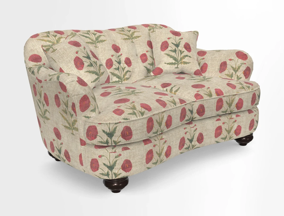 Fairmont 2.5 Seater Sofa in Romo Osumi Wild Rose with Contrast Piping in Linwood Luna Blossom Contrasting Scatters in Colefax & Fowler Jocasta Velvet Red