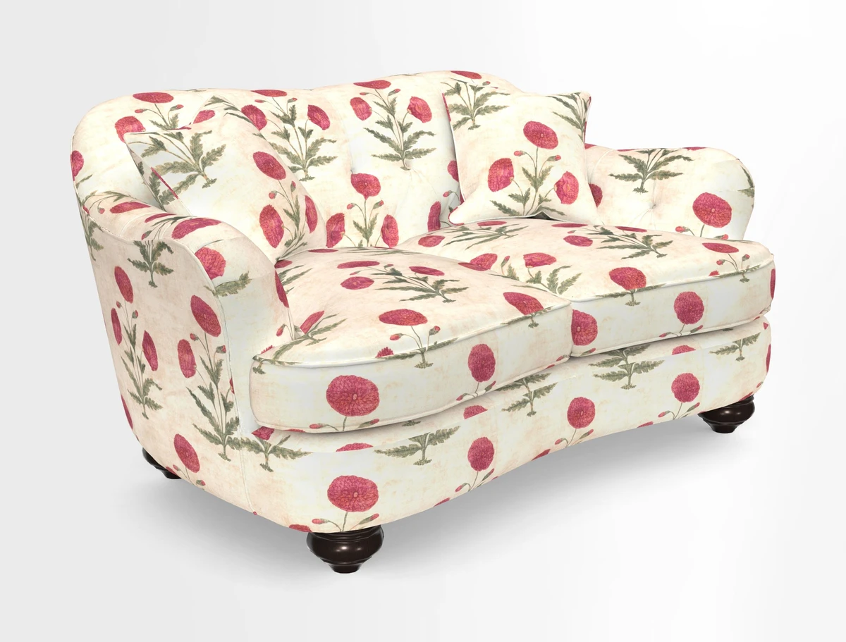 Fairmont 2.5 Seater Sofa in Romo Osumi Wild Rose with Contrast Piping in Linwood Luna Blossom Contrasting Scatters in Colefax & Fowler Jocasta Velvet Red