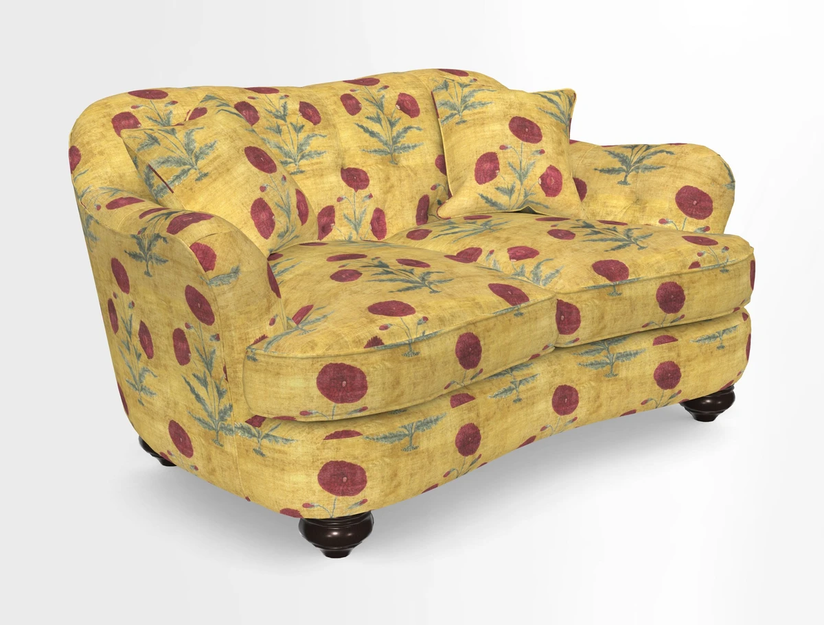 Fairmont 2.5 Seater Sofa in Romo Osumi Wild Rose with Contrast Piping in Linwood Luna Blossom Contrasting Scatters in Colefax & Fowler Jocasta Velvet Red