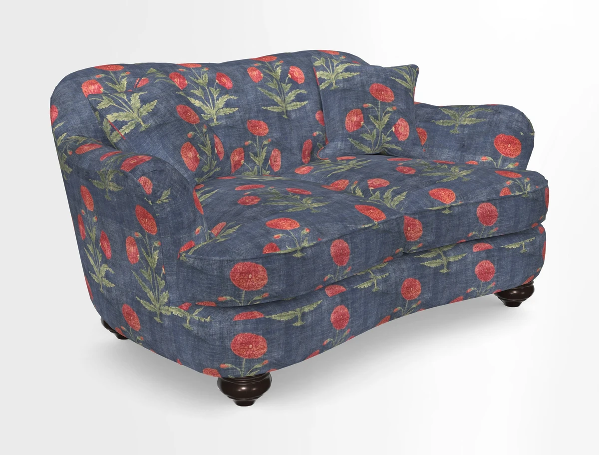 Fairmont 2.5 Seater Sofa in Romo Osumi Wild Rose with Contrast Piping in Linwood Luna Blossom Contrasting Scatters in Colefax & Fowler Jocasta Velvet Red