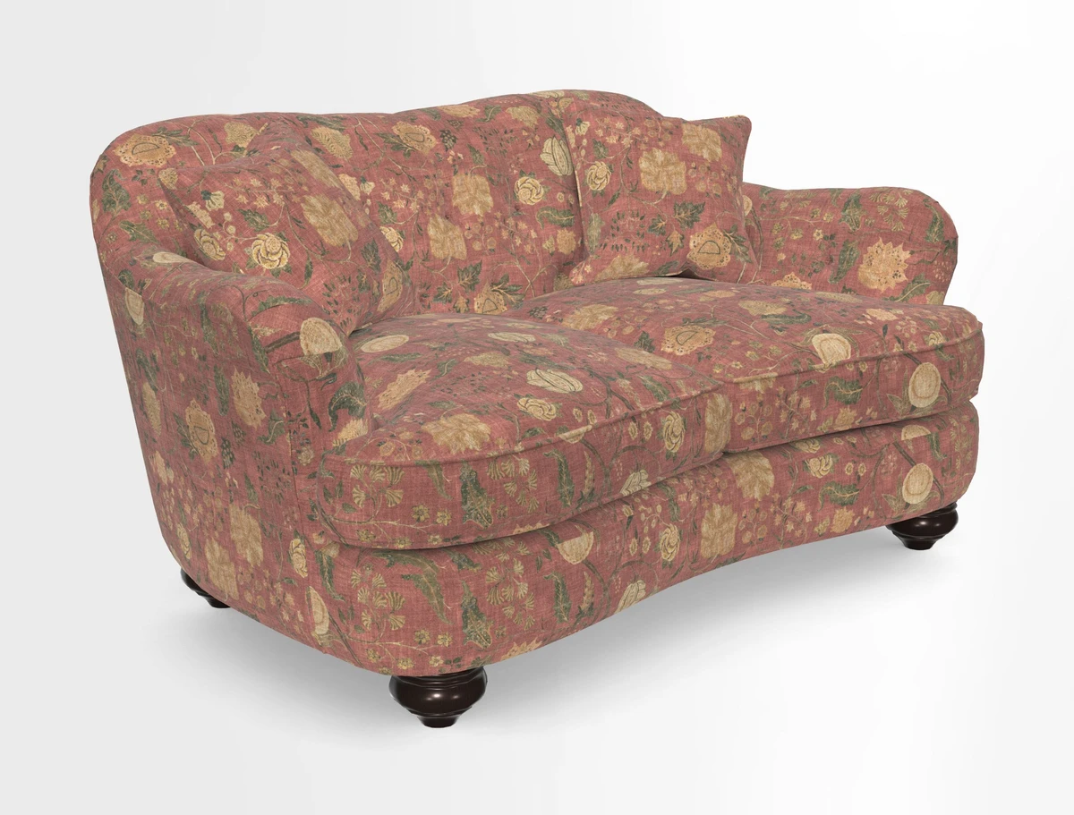 Fairmont 2.5 Seater Sofa in Romo Osumi Wild Rose with Contrast Piping in Linwood Luna Blossom Contrasting Scatters in Colefax & Fowler Jocasta Velvet Red