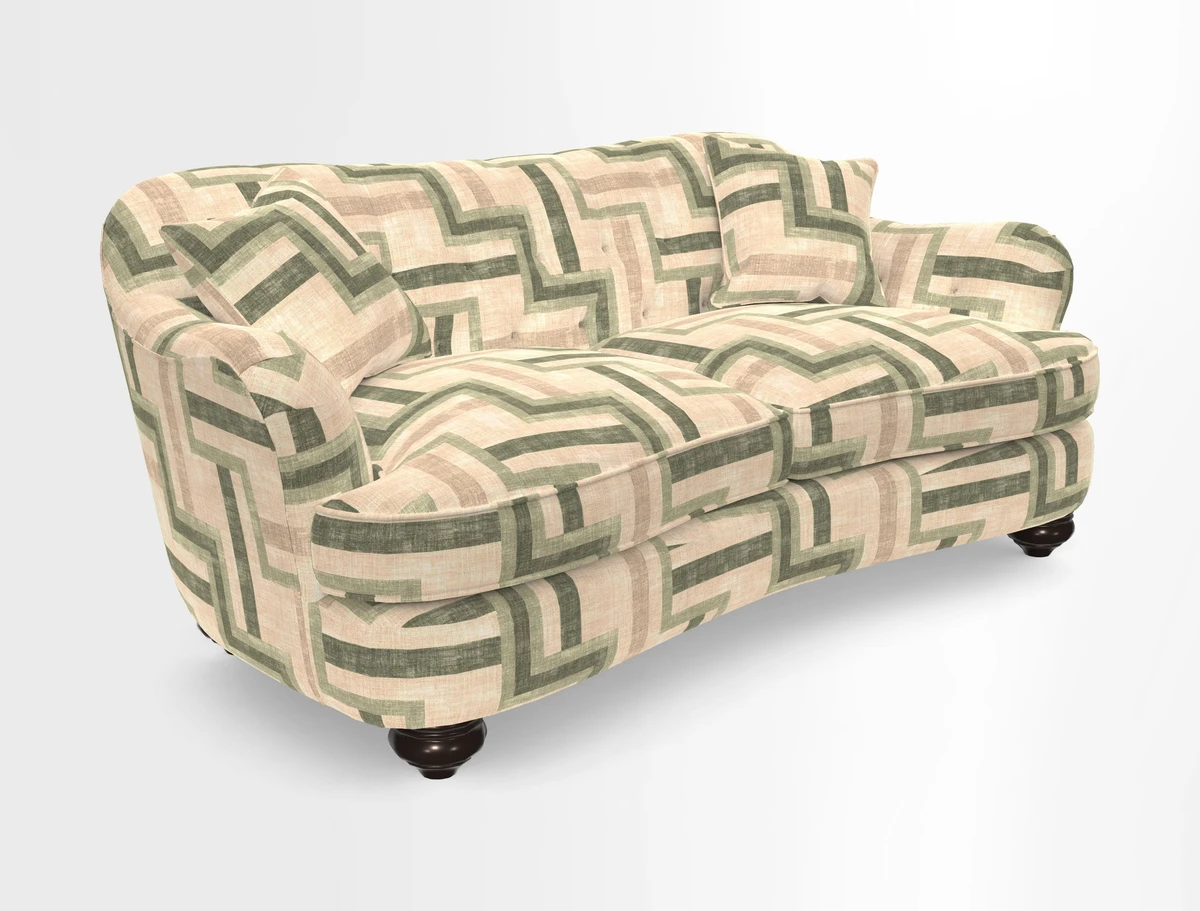 Fairmont 3 Seater Sofa in Romo Osumi Wild Rose with Contrast Piping in Linwood Luna Blossom Contrasting Scatters in Colefax & Fowler Jocasta Velvet Red