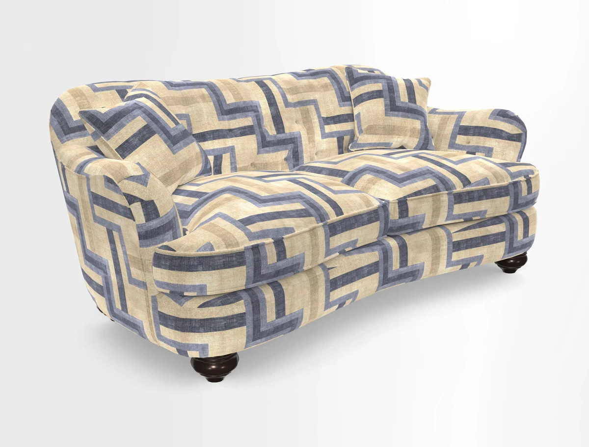 Fairmont 3 Seater Sofa in Romo Osumi Wild Rose with Contrast Piping in Linwood Luna Blossom Contrasting Scatters in Colefax & Fowler Jocasta Velvet Red