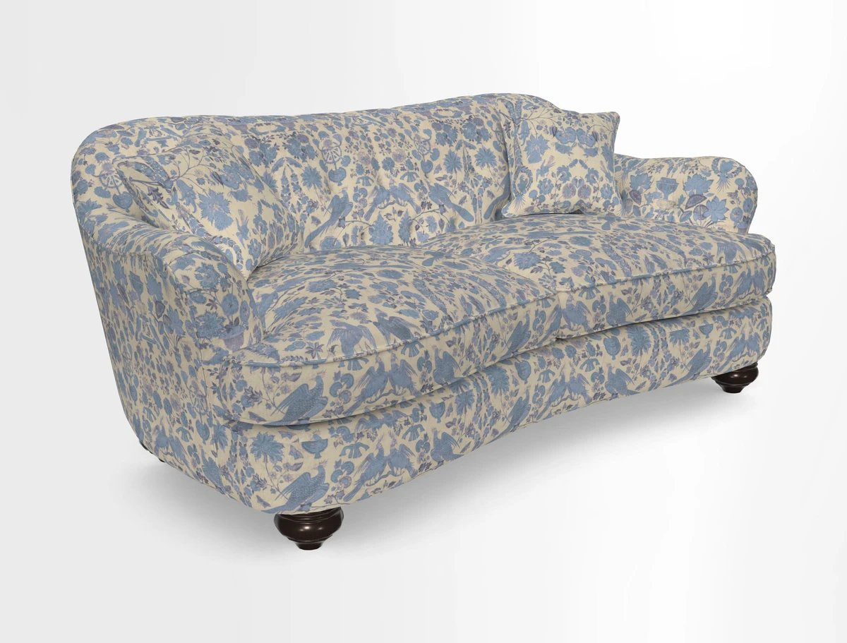Fairmont 3 Seater Sofa in Romo Osumi Wild Rose with Contrast Piping in Linwood Luna Blossom Contrasting Scatters in Colefax & Fowler Jocasta Velvet Red