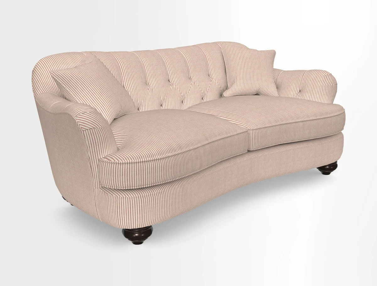 Fairmont 3 Seater Sofa in Romo Osumi Wild Rose with Contrast Piping in Linwood Luna Blossom Contrasting Scatters in Colefax & Fowler Jocasta Velvet Red