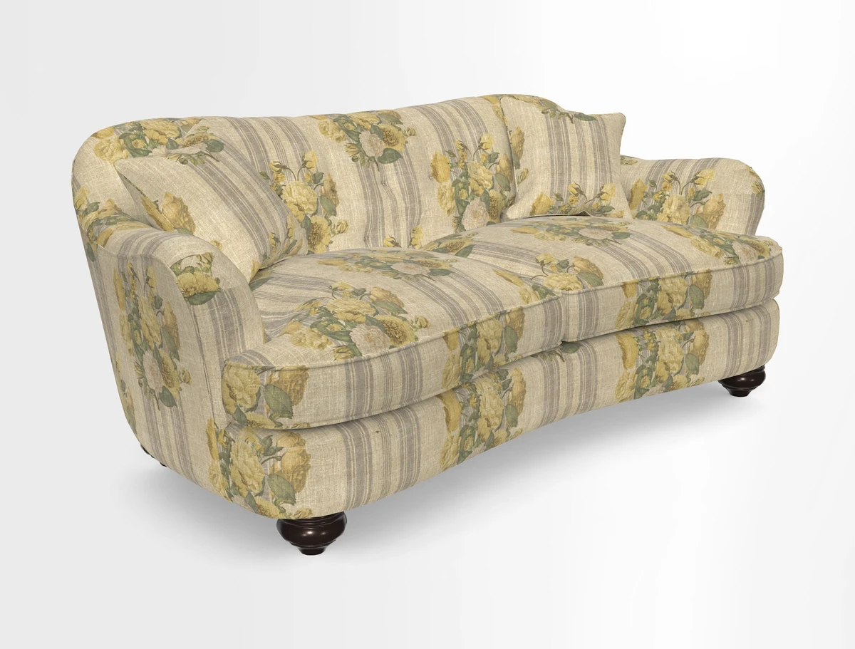 Fairmont 3 Seater Sofa in Romo Osumi Wild Rose with Contrast Piping in Linwood Luna Blossom Contrasting Scatters in Colefax & Fowler Jocasta Velvet Red