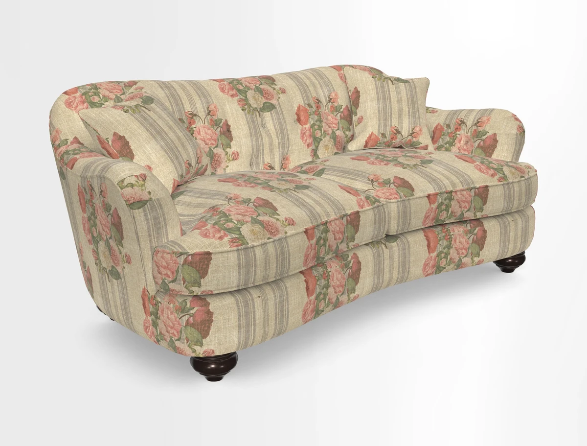 Fairmont 3 Seater Sofa in Romo Osumi Wild Rose with Contrast Piping in Linwood Luna Blossom Contrasting Scatters in Colefax & Fowler Jocasta Velvet Red