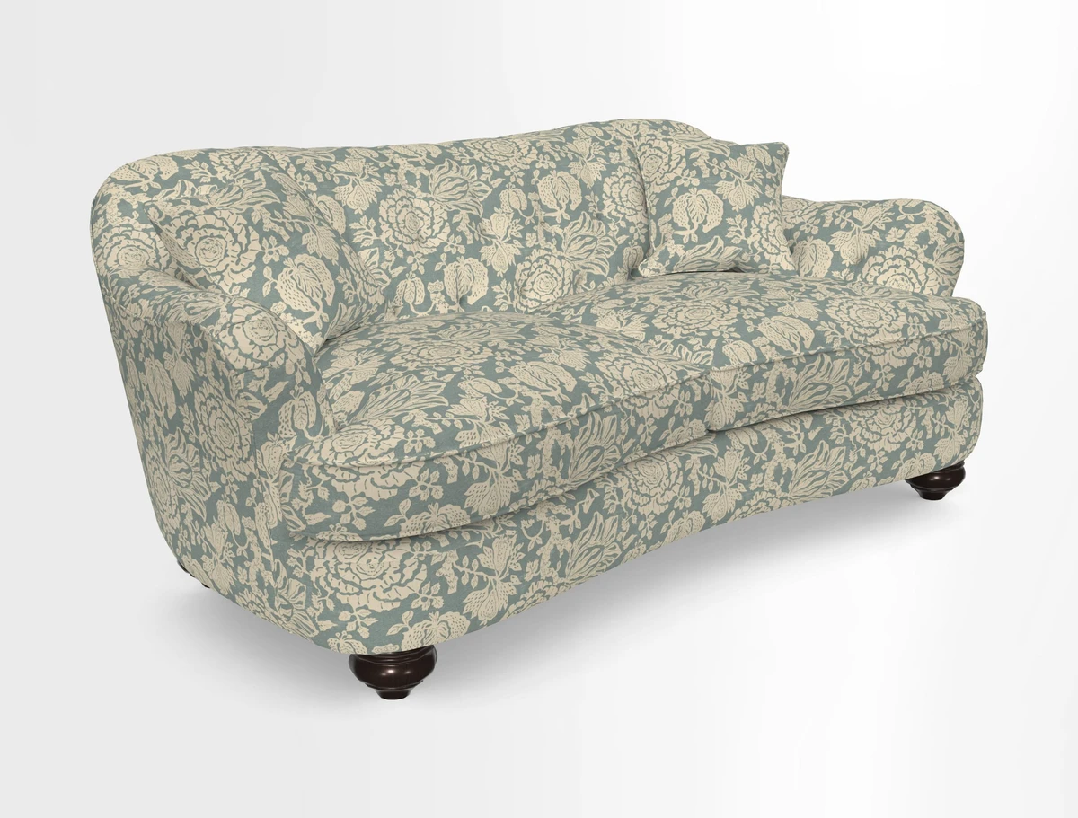 Fairmont 3 Seater Sofa in Romo Osumi Wild Rose with Contrast Piping in Linwood Luna Blossom Contrasting Scatters in Colefax & Fowler Jocasta Velvet Red