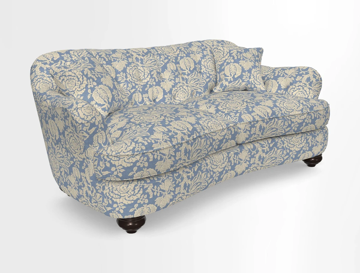 Fairmont 3 Seater Sofa in Romo Osumi Wild Rose with Contrast Piping in Linwood Luna Blossom Contrasting Scatters in Colefax & Fowler Jocasta Velvet Red