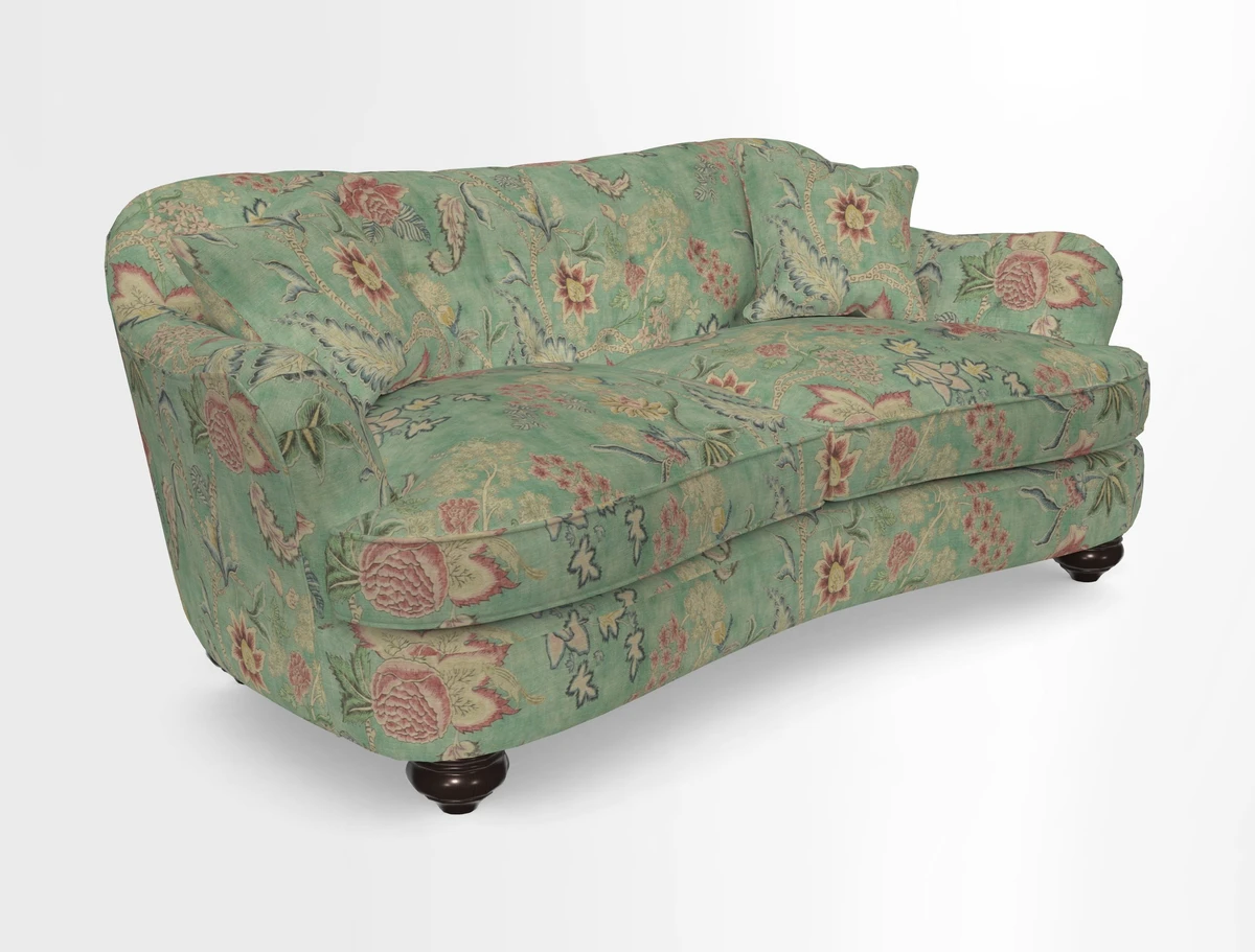 Fairmont 3 Seater Sofa in Romo Osumi Wild Rose with Contrast Piping in Linwood Luna Blossom Contrasting Scatters in Colefax & Fowler Jocasta Velvet Red