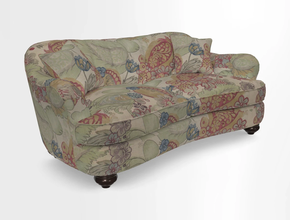 Fairmont 3 Seater Sofa in Romo Osumi Wild Rose with Contrast Piping in Linwood Luna Blossom Contrasting Scatters in Colefax & Fowler Jocasta Velvet Red