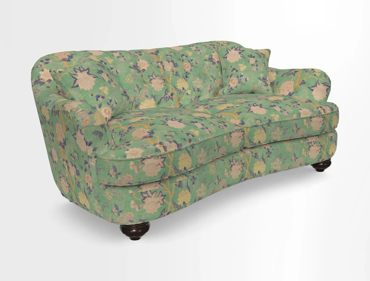 Fairmont 3 Seater Sofa in Romo Osumi Wild Rose with Contrast Piping in Linwood Luna Blossom Contrasting Scatters in Colefax & Fowler Jocasta Velvet Red