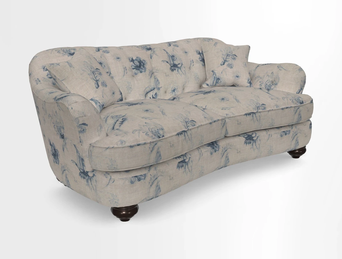 Fairmont 3 Seater Sofa in Romo Osumi Wild Rose with Contrast Piping in Linwood Luna Blossom Contrasting Scatters in Colefax & Fowler Jocasta Velvet Red