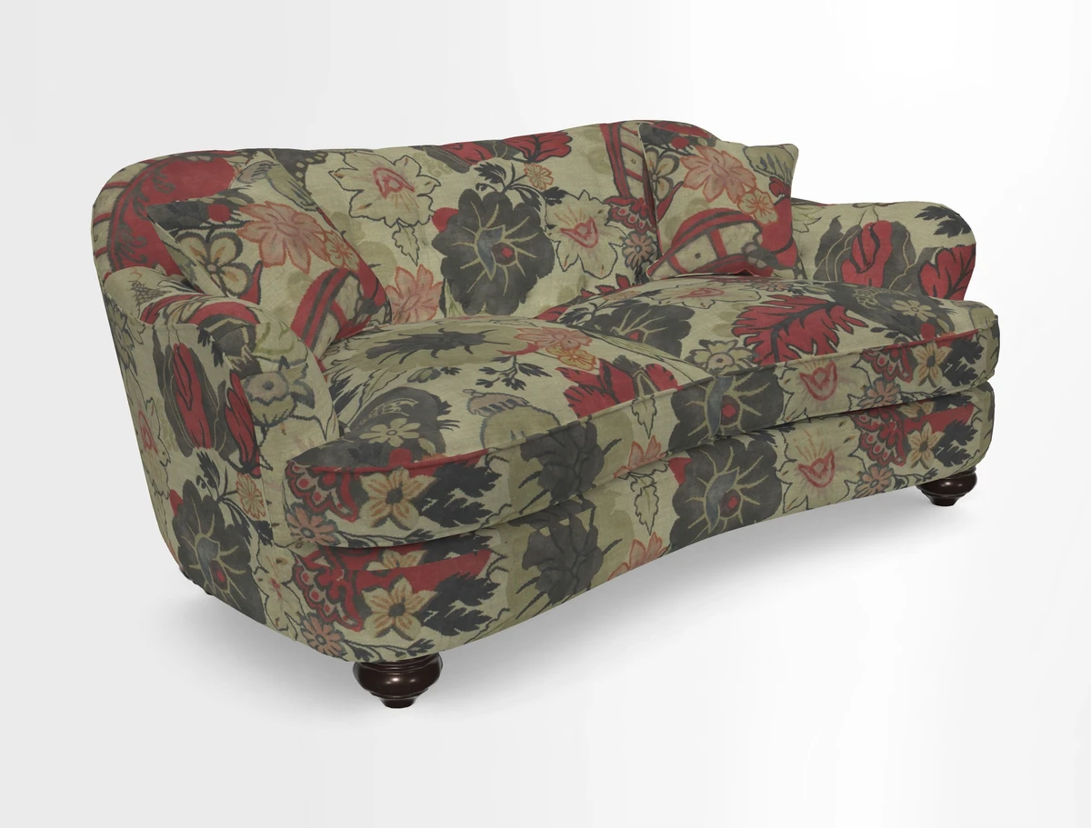 Fairmont 3 Seater Sofa in Romo Osumi Wild Rose with Contrast Piping in Linwood Luna Blossom Contrasting Scatters in Colefax & Fowler Jocasta Velvet Red