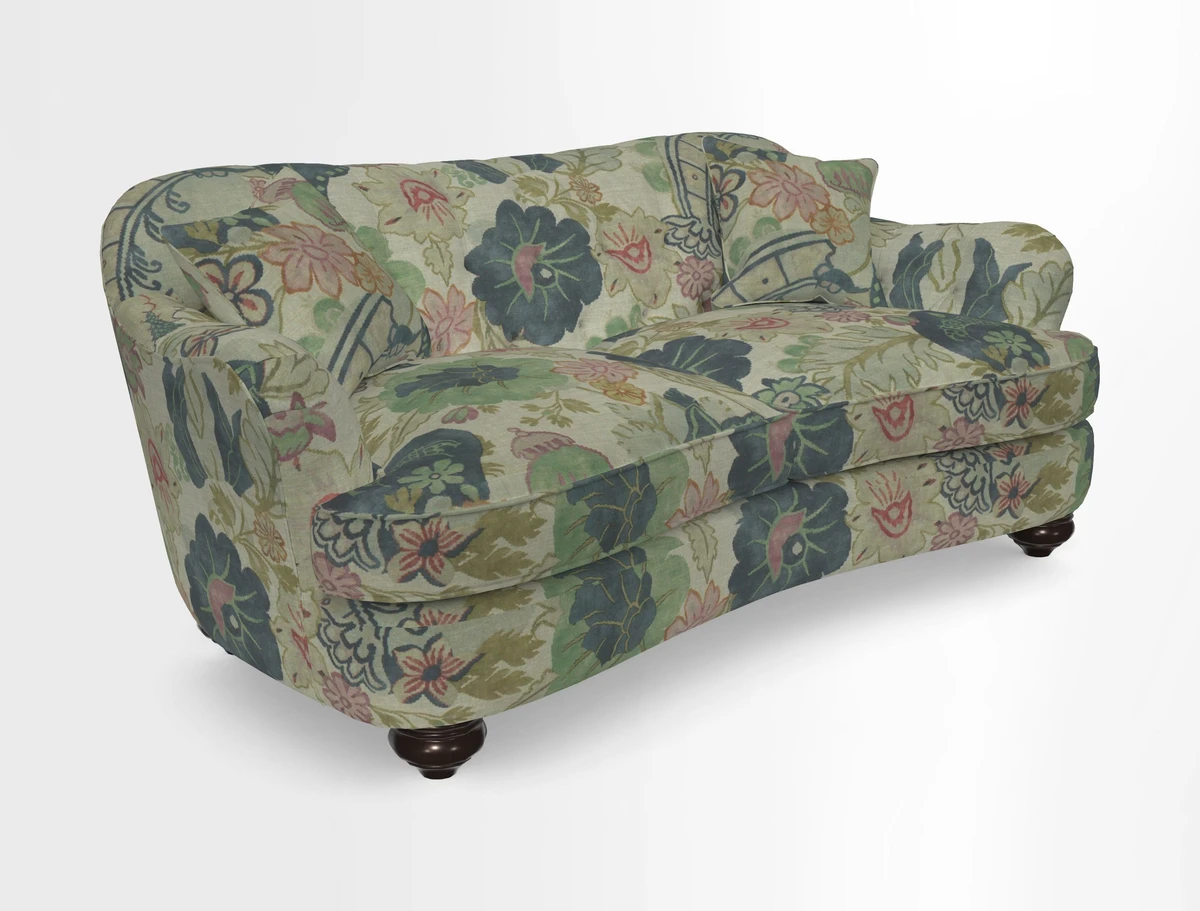 Fairmont 3 Seater Sofa in Romo Osumi Wild Rose with Contrast Piping in Linwood Luna Blossom Contrasting Scatters in Colefax & Fowler Jocasta Velvet Red