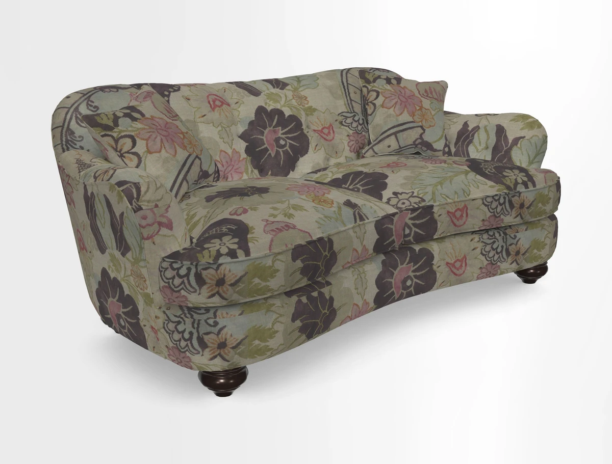 Fairmont 3 Seater Sofa in Romo Osumi Wild Rose with Contrast Piping in Linwood Luna Blossom Contrasting Scatters in Colefax & Fowler Jocasta Velvet Red
