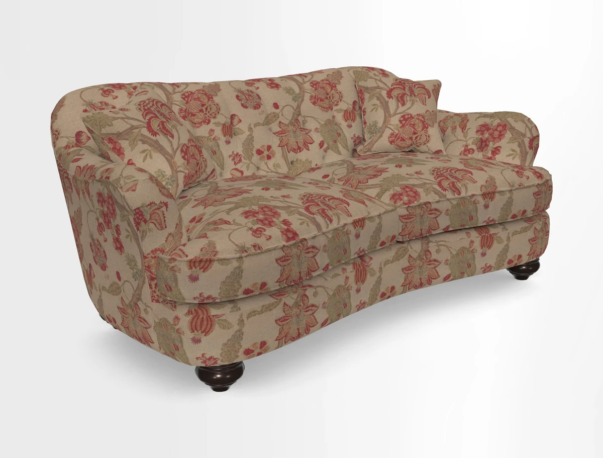 Fairmont 3 Seater Sofa in Romo Osumi Wild Rose with Contrast Piping in Linwood Luna Blossom Contrasting Scatters in Colefax & Fowler Jocasta Velvet Red