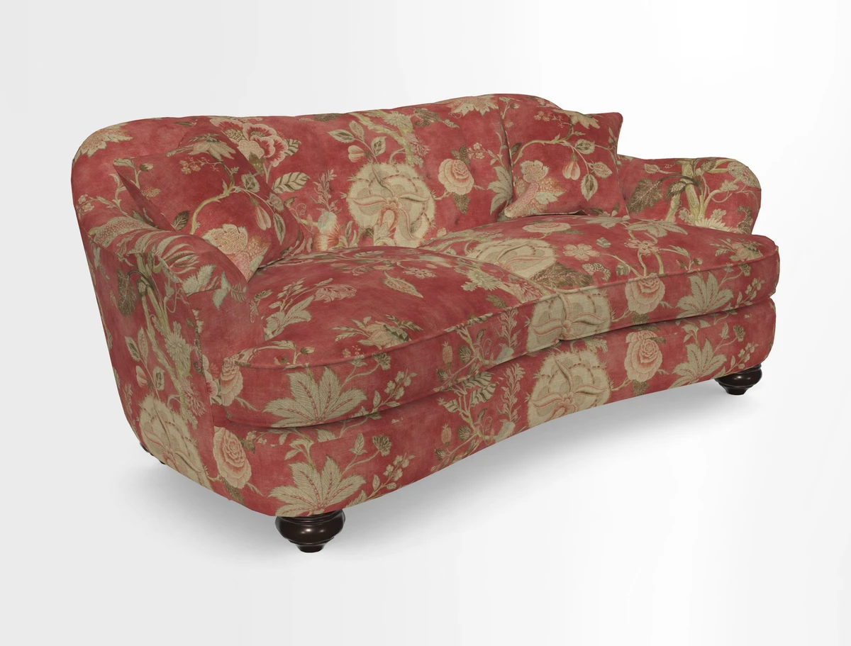 Fairmont 3 Seater Sofa in Romo Osumi Wild Rose with Contrast Piping in Linwood Luna Blossom Contrasting Scatters in Colefax & Fowler Jocasta Velvet Red