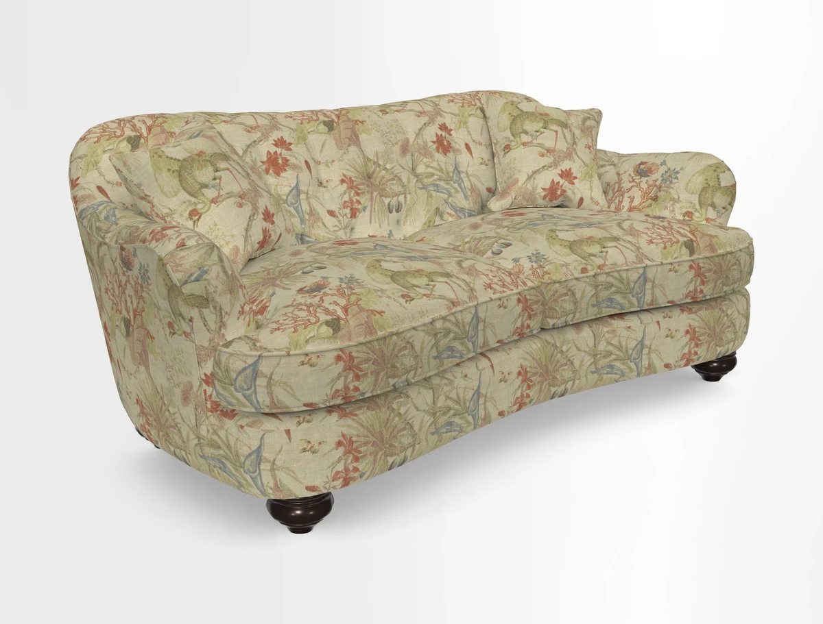 Fairmont 3 Seater Sofa in Romo Osumi Wild Rose with Contrast Piping in Linwood Luna Blossom Contrasting Scatters in Colefax & Fowler Jocasta Velvet Red