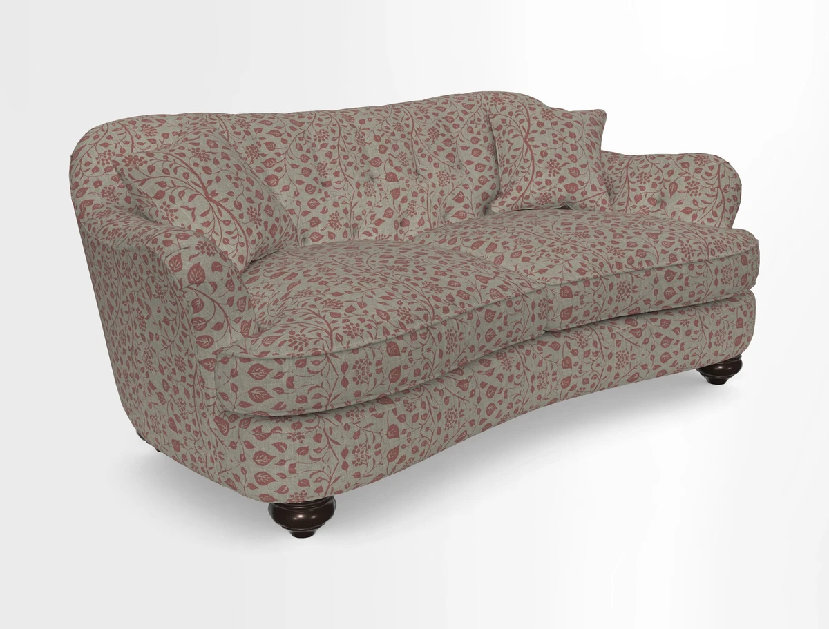 Fairmont 3 Seater Sofa in Romo Osumi Wild Rose with Contrast Piping in Linwood Luna Blossom Contrasting Scatters in Colefax & Fowler Jocasta Velvet Red