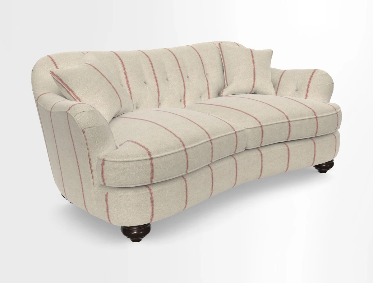 Fairmont 3 Seater Sofa in Romo Osumi Wild Rose with Contrast Piping in Linwood Luna Blossom Contrasting Scatters in Colefax & Fowler Jocasta Velvet Red