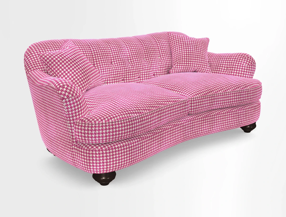 Fairmont 3 Seater Sofa in Romo Osumi Wild Rose with Contrast Piping in Linwood Luna Blossom Contrasting Scatters in Colefax & Fowler Jocasta Velvet Red