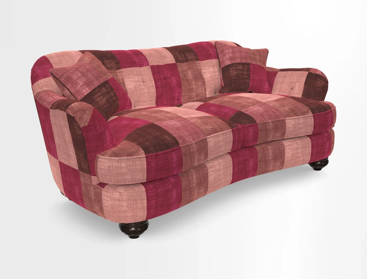 Fairmont 3 Seater Sofa in Romo Osumi Wild Rose with Contrast Piping in Linwood Luna Blossom Contrasting Scatters in Colefax & Fowler Jocasta Velvet Red