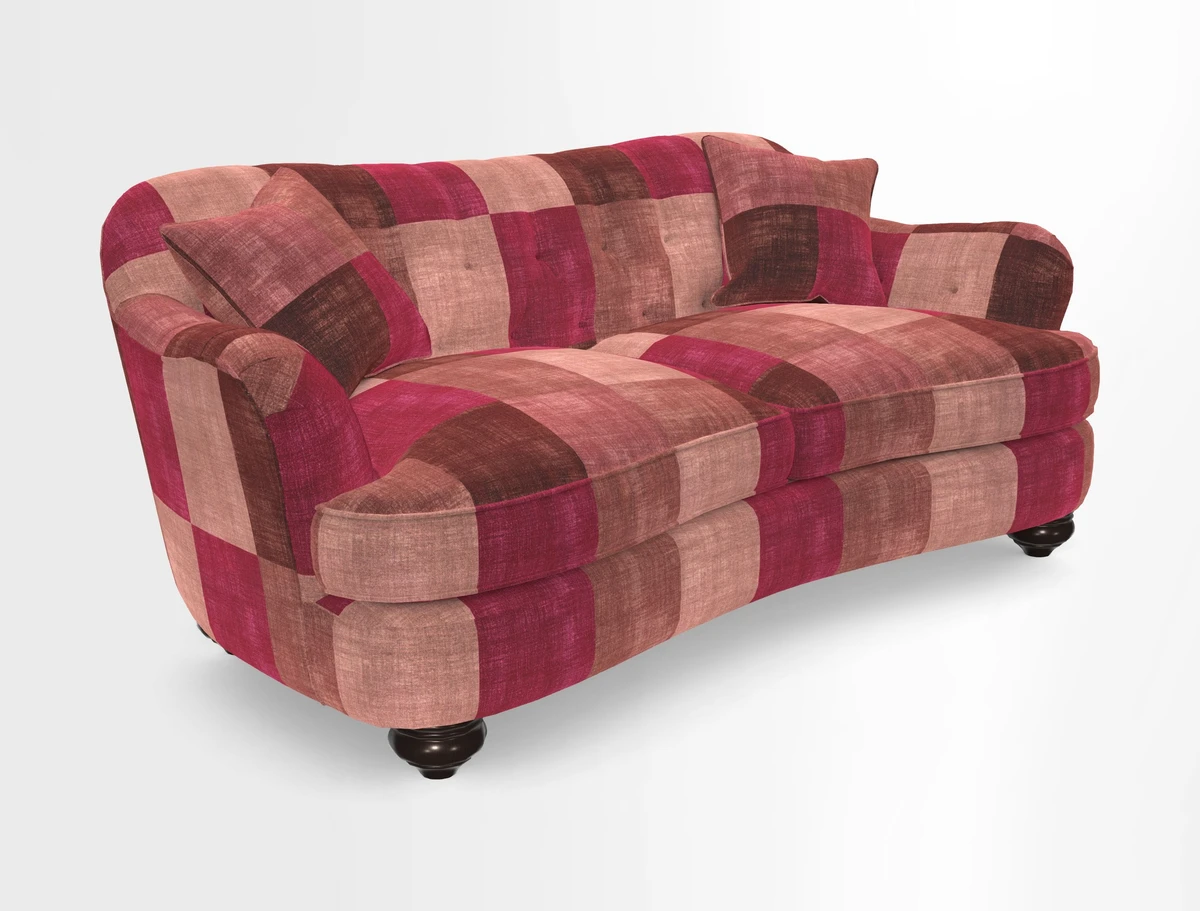 Fairmont 3 Seater Sofa in Romo Osumi Wild Rose with Contrast Piping in Linwood Luna Blossom Contrasting Scatters in Colefax & Fowler Jocasta Velvet Red