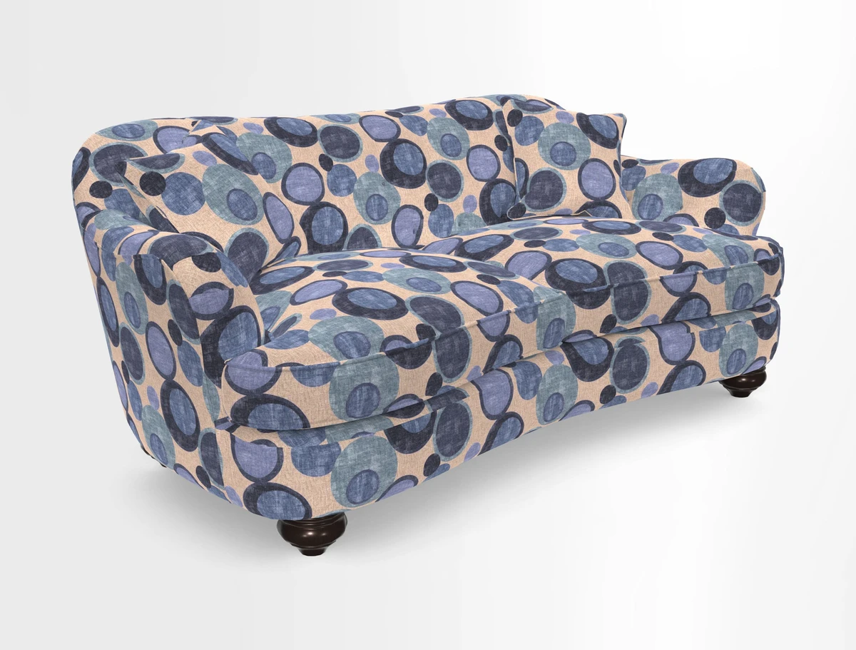 Fairmont 3 Seater Sofa in Romo Osumi Wild Rose with Contrast Piping in Linwood Luna Blossom Contrasting Scatters in Colefax & Fowler Jocasta Velvet Red